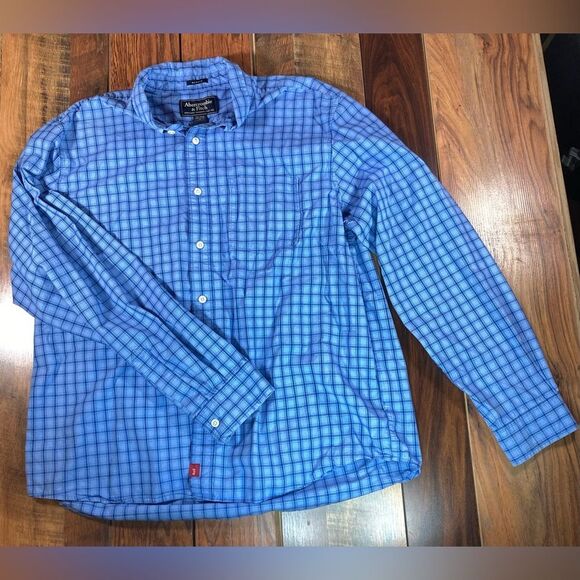 Men’s Abercrombie & Fitch Muscle Button Up Shirt Size XL, Blue on Blue Check - Picture 3 of 5
